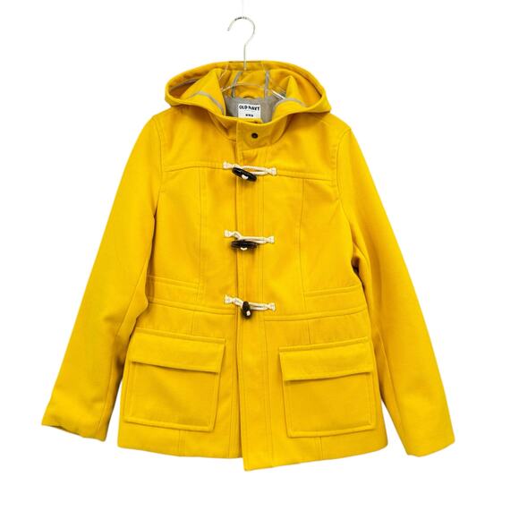 Old Navy Y2K 2012 Bright Yellow Felt Toggle Hooded Winter Peacoat - Picture 7 of 12